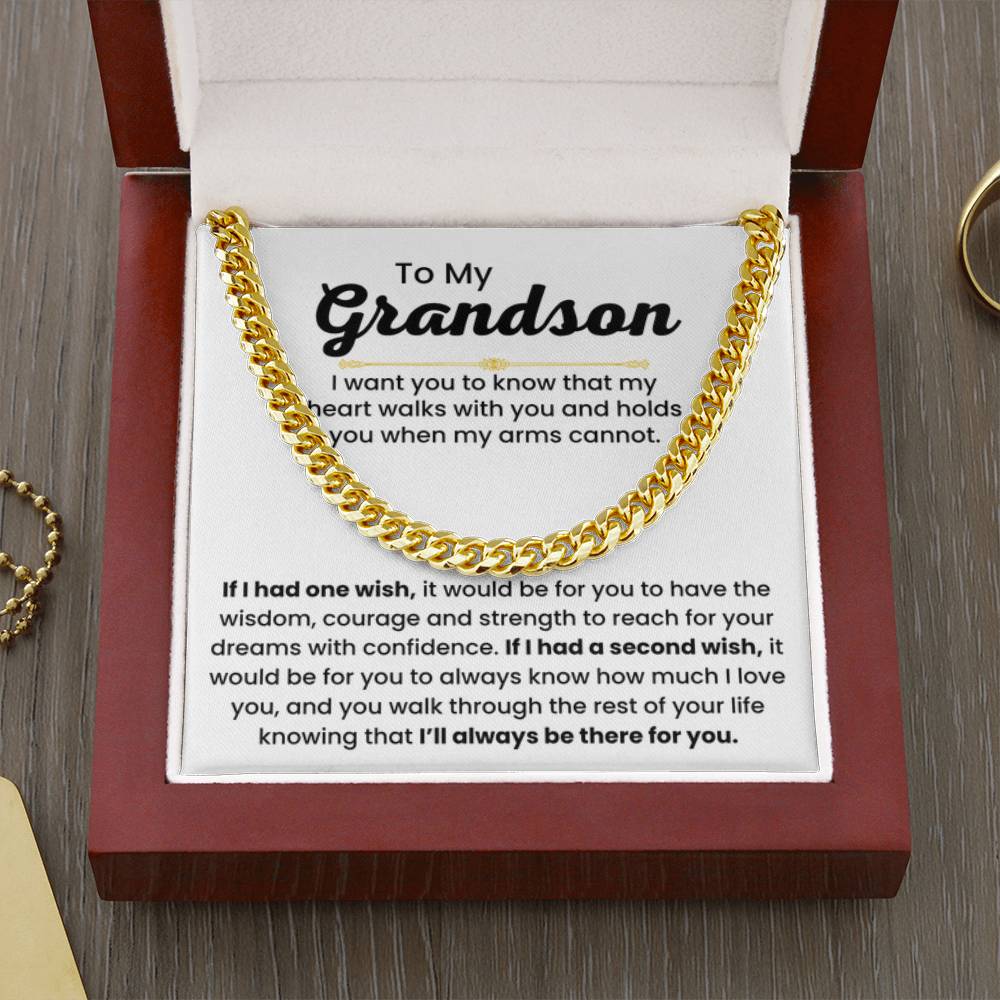 Grandson Necklace Gift for Birthday, Graduation, and Christmas - Cuban Link Chain - Personalize Memories