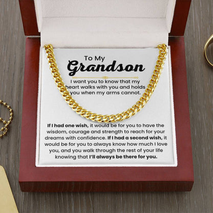Grandson Necklace Gift for Birthday, Graduation, and Christmas - Cuban Link Chain - Personalize Memories