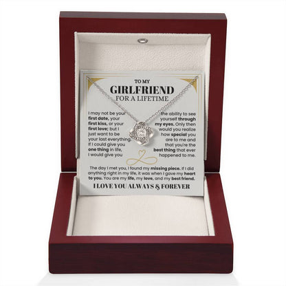 To My Girlfriend Necklace - Soulmate Jewelry Gift for Valentine’s Day, Birthday - Love Knot Necklace - Personalize Memories