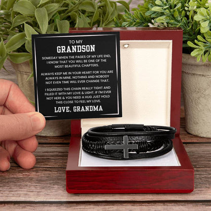 Grandma to Grandson Gift – Graduation, Birthday, Christmas – Men's Cross Bracelet - Personalize Memories
