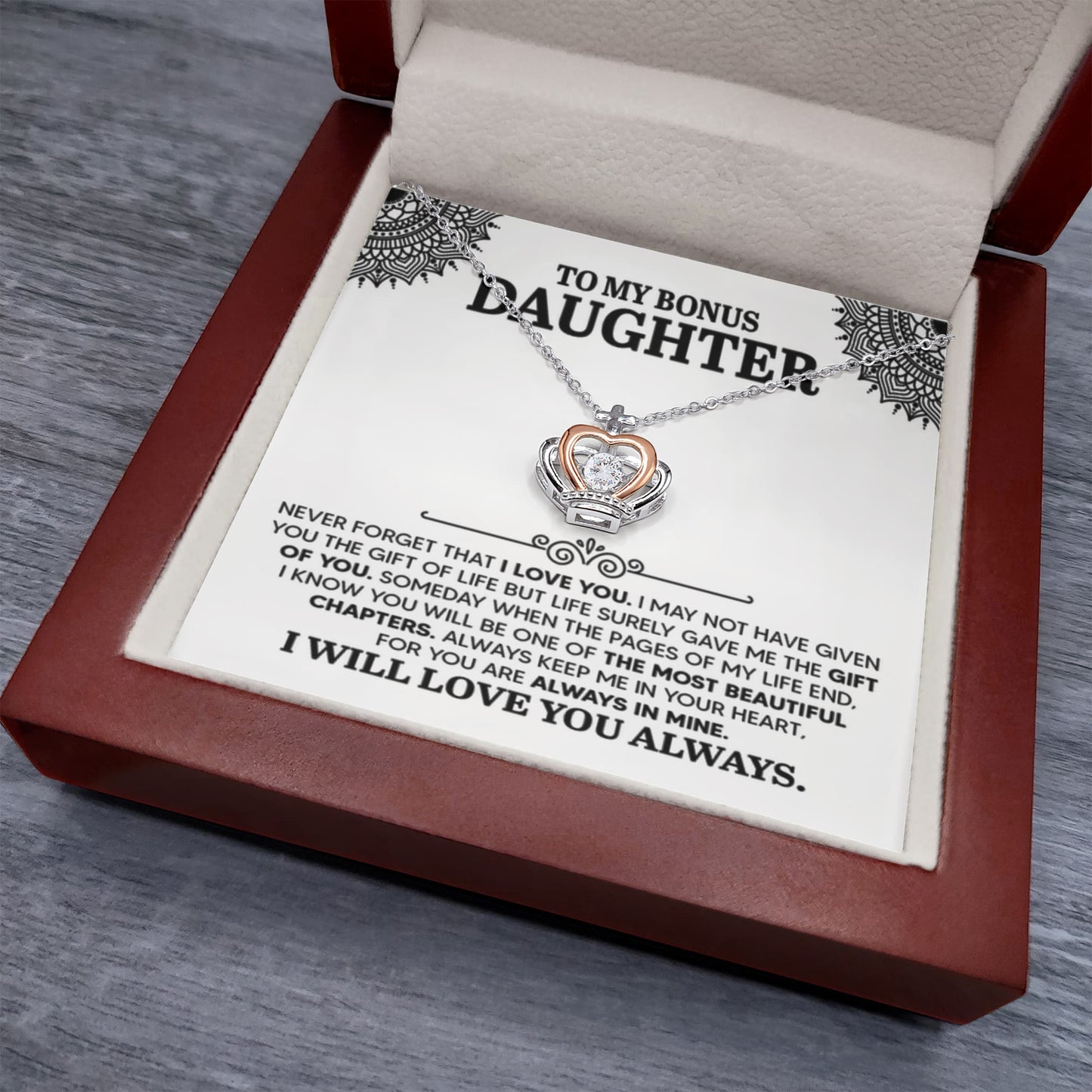 To My Bonus Daughter Necklace – Top Gift for Daughter Birthday Graduation – Crown Pendant Necklace - Personalize Memories