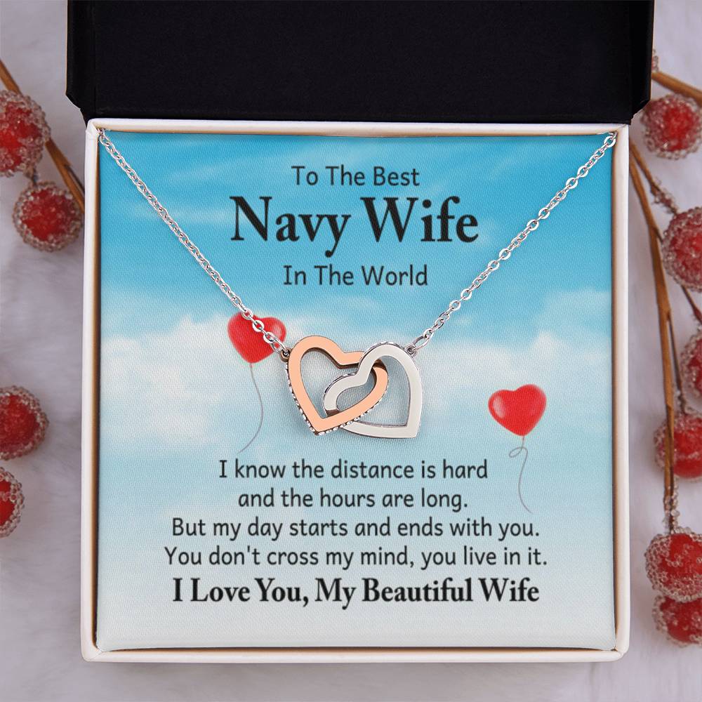 To the best navy wife in the world - I know the distance is hard - Interlocking Hearts Necklace - Personalize Memories