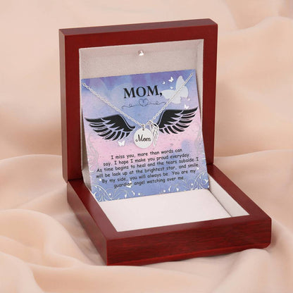 Mom Remembrance Necklace - Mother Sympathy Gift - Angel Wing Mom Necklace