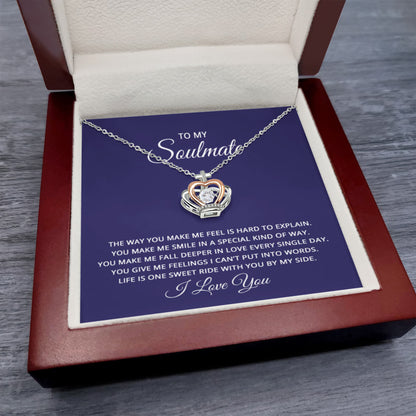 To My Soulmate Necklace - Long Distance Soulmate Gift for Valentine’s Day & Special Days - Crown Pendant Necklace - Personalize Memories