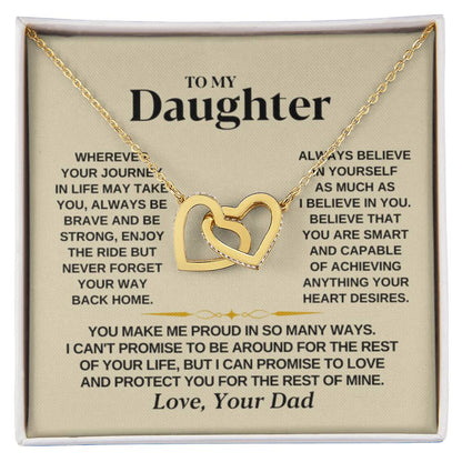 To My Daughter Necklace – Dad to Daughter Birthday Jewelry – Interlocking Hearts Necklace - Personalize Memories