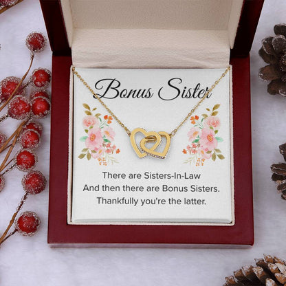 Gift for Bonus Sister - Thankfully You're the Latter - Interlocking Hearts Necklace - Personalize Memories