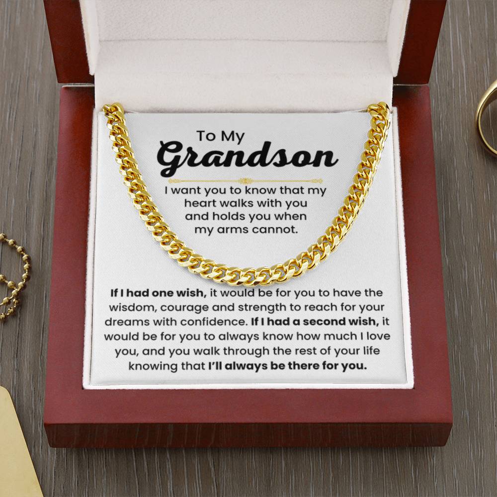 Grandson Necklace Gift for Birthday, Graduation, and Christmas - Cuban Link Chain for Him - Personalize Memories
