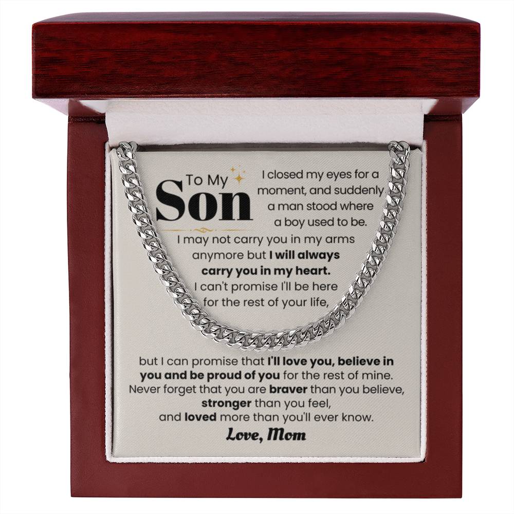 To My Son - I will always carry you in my heart - Cuban Link Chain - Personalize Memories