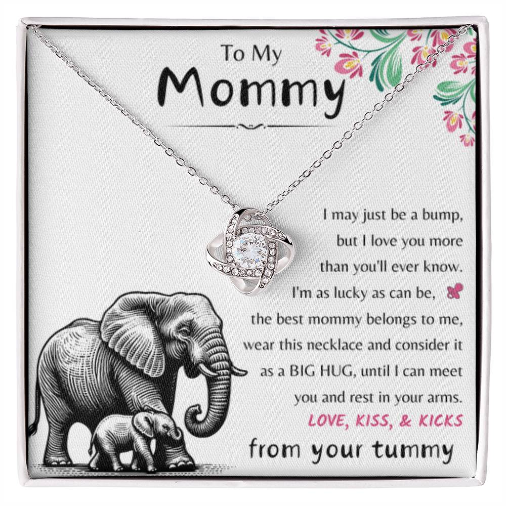 To My Mommy - Love Kiss & Kicks from Your Tummy - Love Knot Necklace - New Mom Gift - Personalize Memories