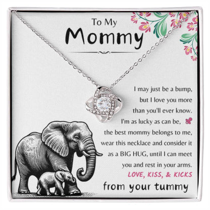 To My Mommy - Love Kiss & Kicks from Your Tummy - Love Knot Necklace - New Mom Gift - Personalize Memories