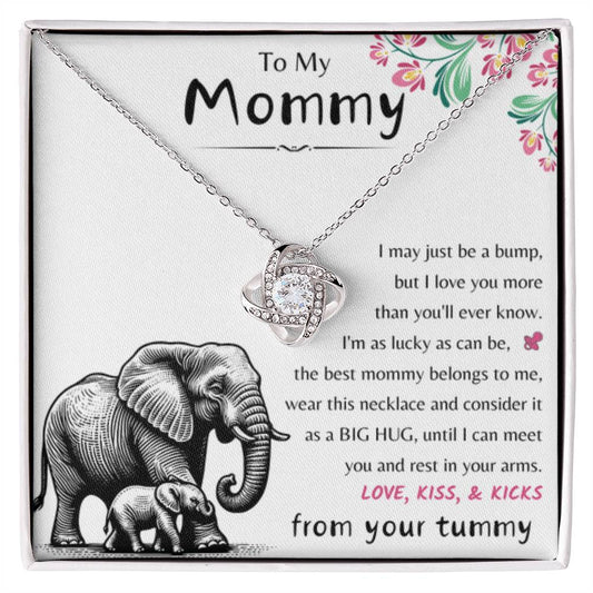 To My Mommy - Love Kiss & Kicks from Your Tummy - Love Knot Necklace - New Mom Gift - Personalize Memories