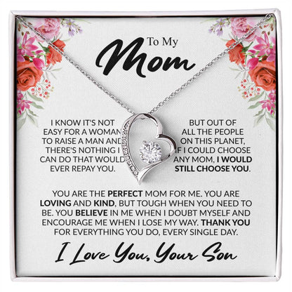 Gift for Mom from Son - You're The Perfect Mom For Me - Forever Love Necklace - Personalize Memories