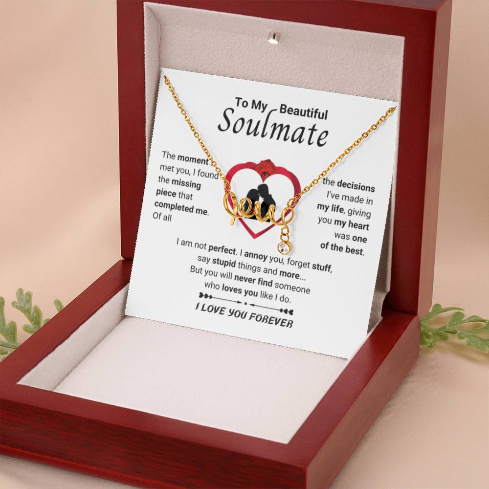 To My Beautiful Soulmate Necklace - Gift for Her for Birthday & Sweet Romantic Surprises - Scripted Love Necklace - Personalize Memories