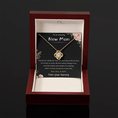 To An Amazing New Mom - Love Kiss & Kicks from Your Tummy - Love Knot Necklace - New Mom Gift - Personalize Memories