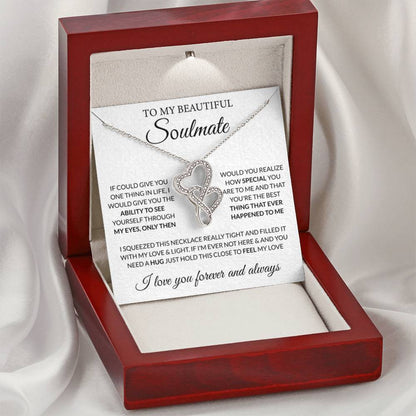 To My Beautiful Soulmate Necklace - Romantic Gift for Her for Christmas & Love Celebrations - Heart-to-heart Pendant Necklace - Personalize Memories