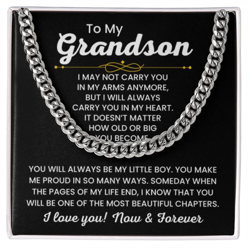 To My Grandson, Cuban Link Chain Necklace for Grandson, Birthday Gift, Stylish Teen & Young Men Accessory - Personalize Memories