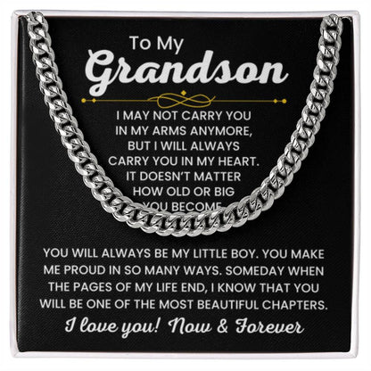 To My Grandson, Cuban Link Chain Necklace for Grandson, Birthday Gift, Stylish Teen & Young Men Accessory - Personalize Memories
