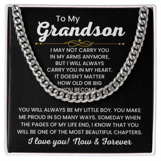 To My Grandson, Cuban Link Chain Necklace for Grandson, Birthday Gift, Stylish Teen & Young Men Accessory - Personalize Memories