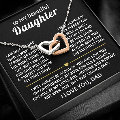 To My Beautiful Daughter Necklace – Dad to Daughter Birthday Jewelry – Interlocking Hearts Necklace - Personalize Memories