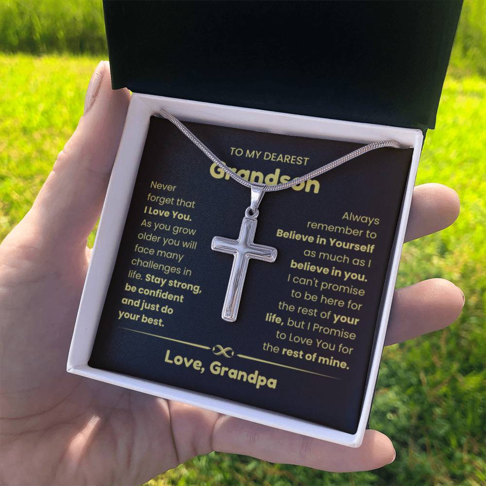 To My Grandson - Grandson Gift from Grandma - As you grow older you will face many challenges in life - Artisan Cross Necklace - Personalize Memories