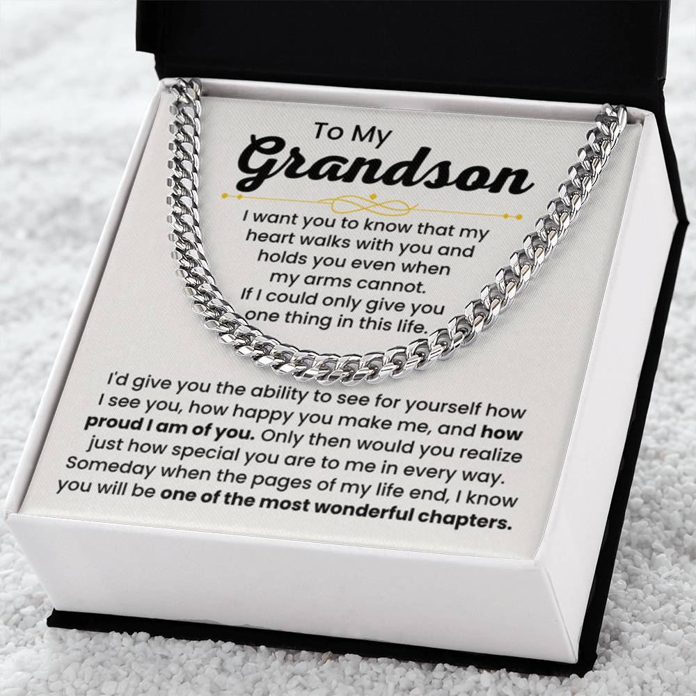 To My Grandson Necklace – Holiday Gift for Grandson Graduation – Cuban Link Chain - Personalize Memories