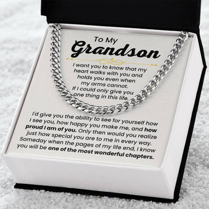 To My Grandson Necklace – Holiday Gift for Grandson Graduation – Cuban Link Chain - Personalize Memories