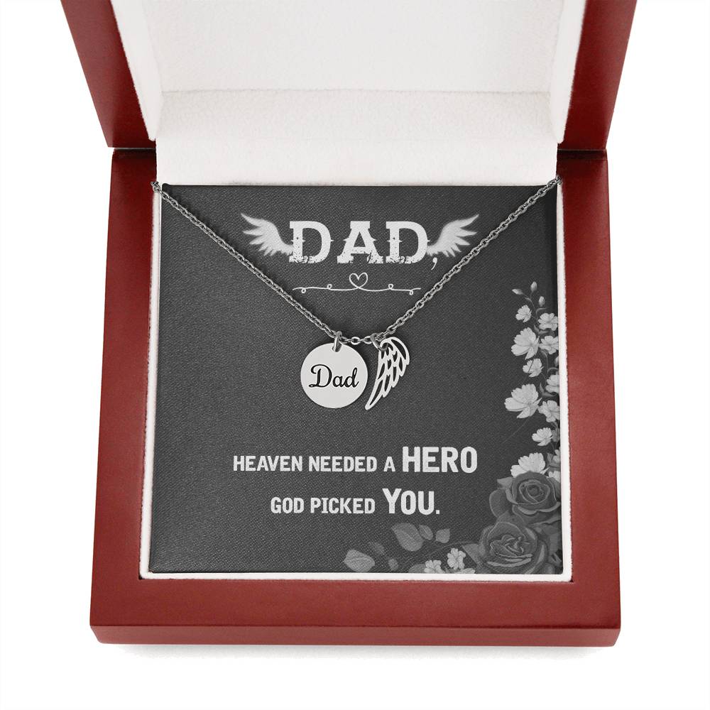 Angel Wing Dad Necklace Gift from Heaven - God Picked You - Father Sympathy Gift