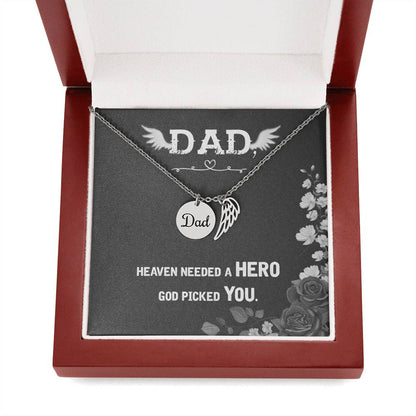 Angel Wing Dad Necklace Gift from Heaven - God Picked You - Father Sympathy Gift