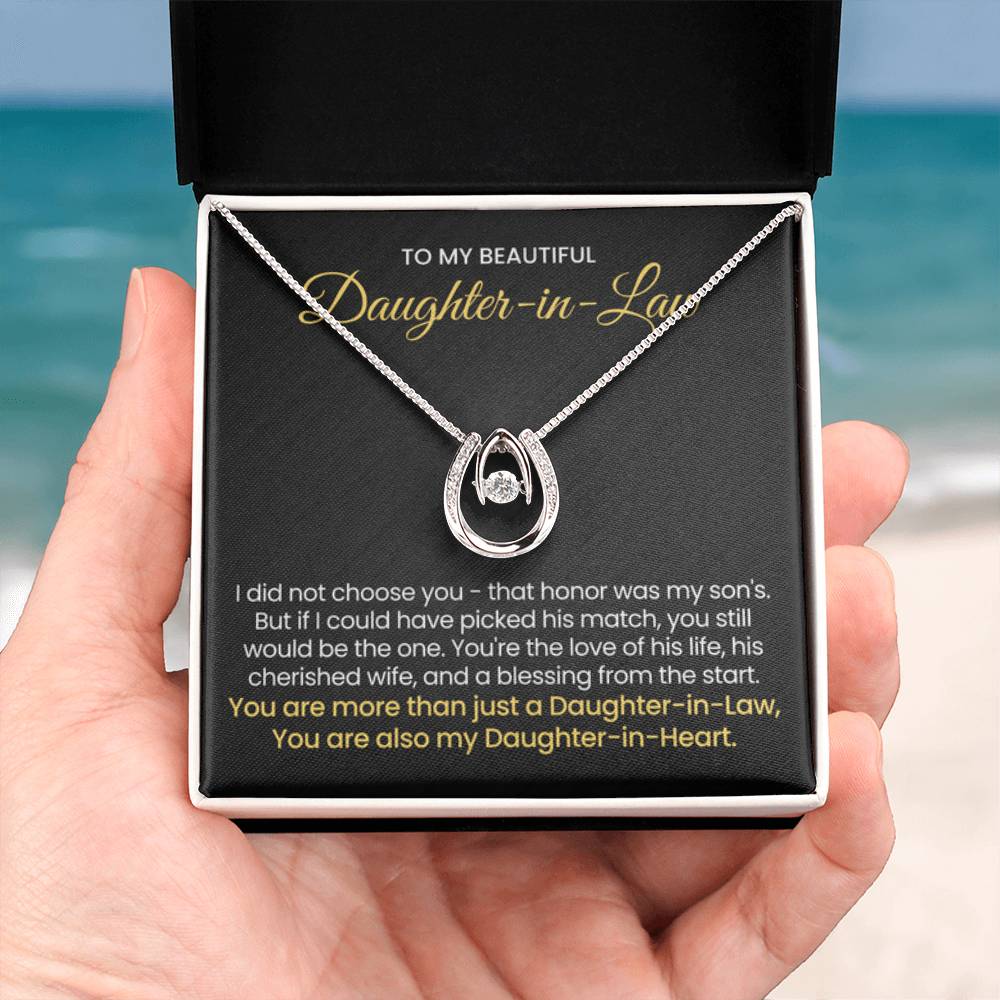 To My Daughter In Law - You are also my Daughter in heart - Lucky In Love Necklace - Personalize Memories