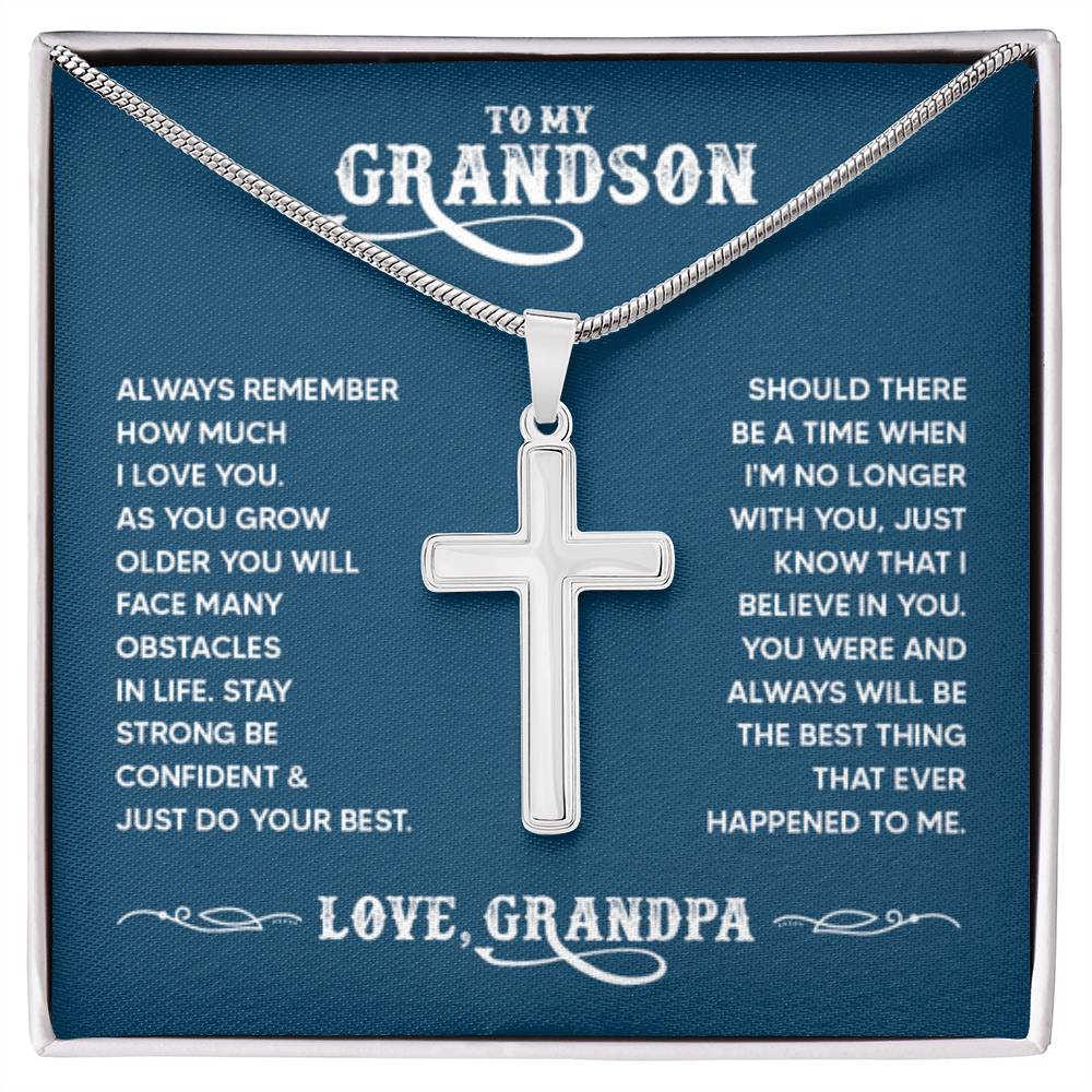 To My Grandson - Always remember how much I love you Dad - Artisan Cross Necklace - Personalize Memories