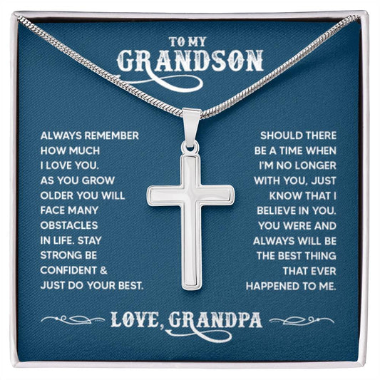 To My Grandson - Always remember how much I love you Dad - Artisan Cross Necklace - Personalize Memories