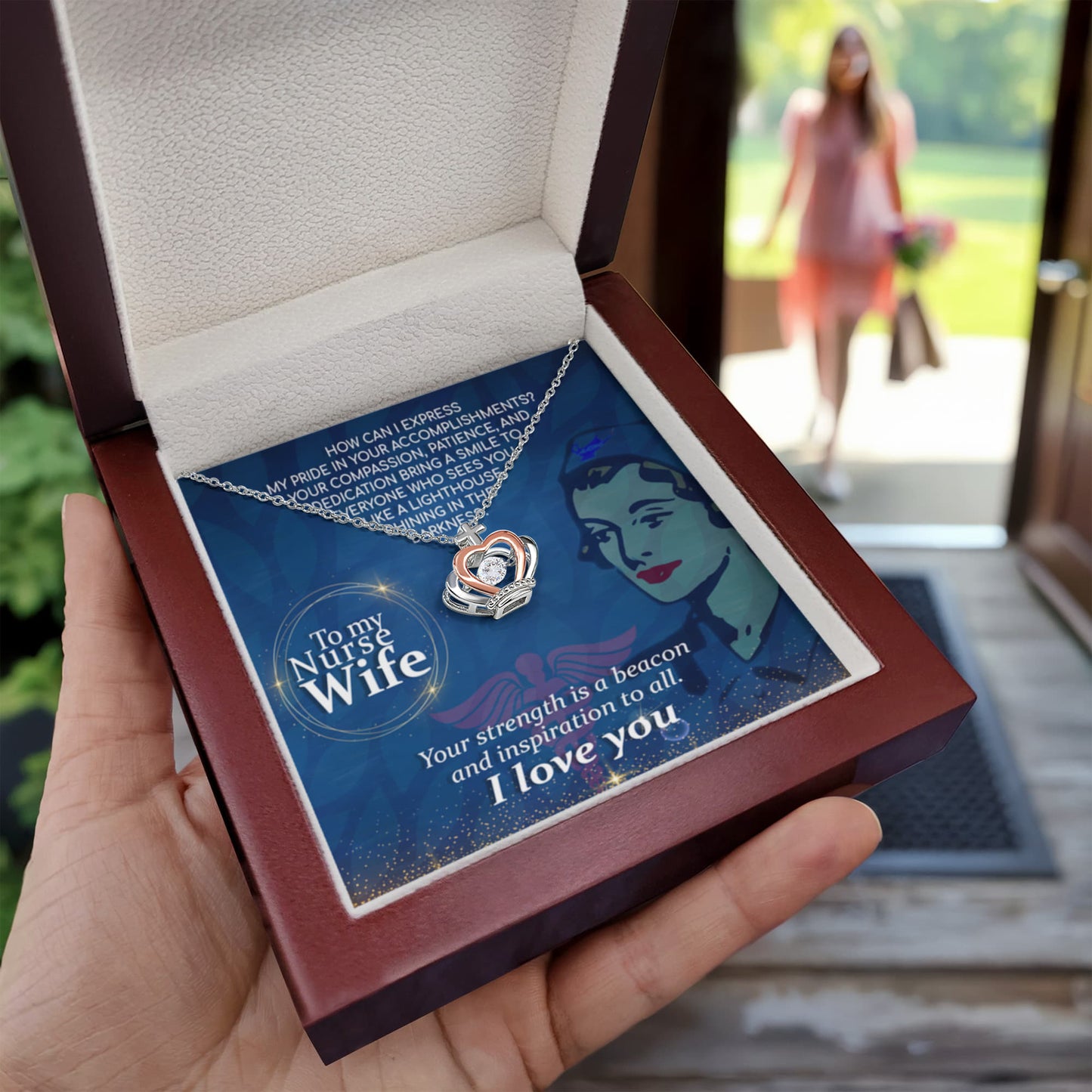 Sentimental Gift for Nurse Wife - Emotional Husband-to-Wife Jewelry for Birthday, Christmas & Valentine’s Day - Crown Pendant Necklace - Personalize Memories