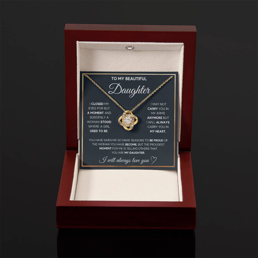 To My Daughter Necklace – Daughter Christmas Graduation Jewelry Gift – Love Knot Necklace - Personalize Memories