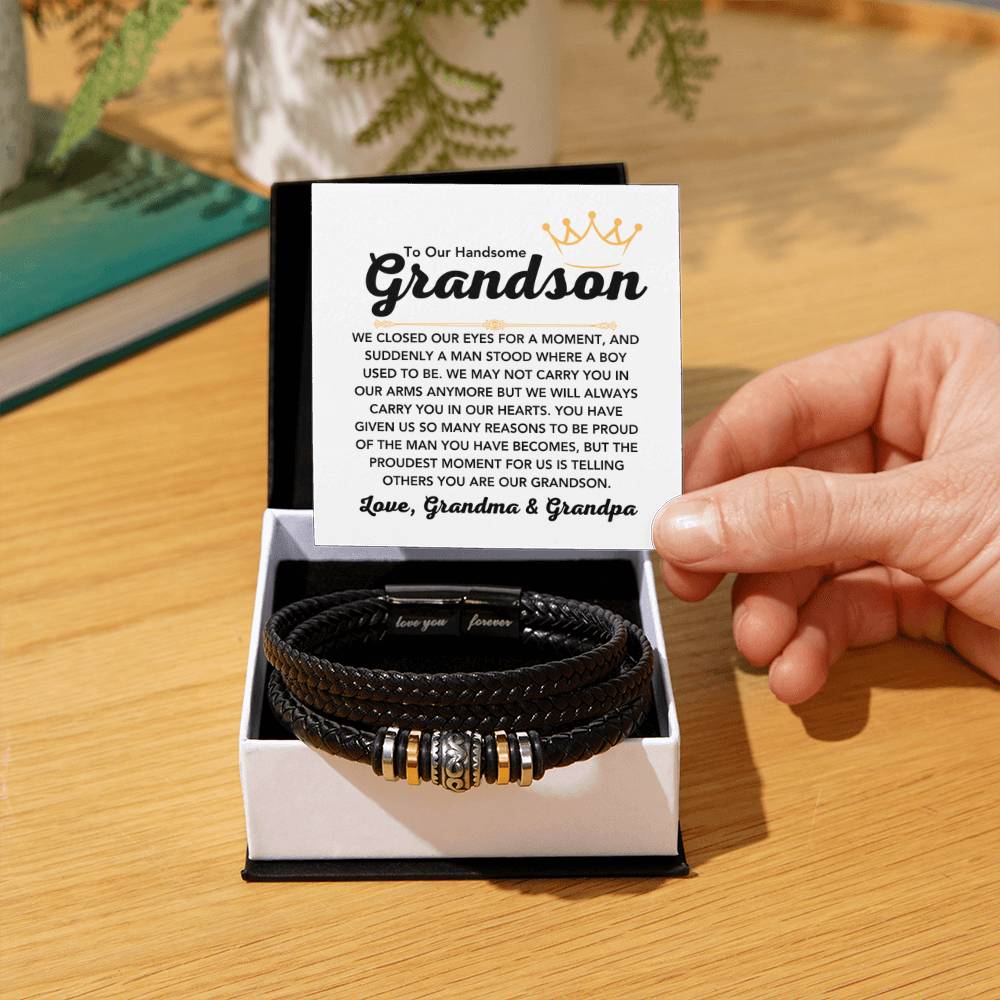 To Our Grandson – Holiday, Birthday, Graduation Gift from Grandma and Grandpa – Love You Forever Bracelet - Personalize Memories
