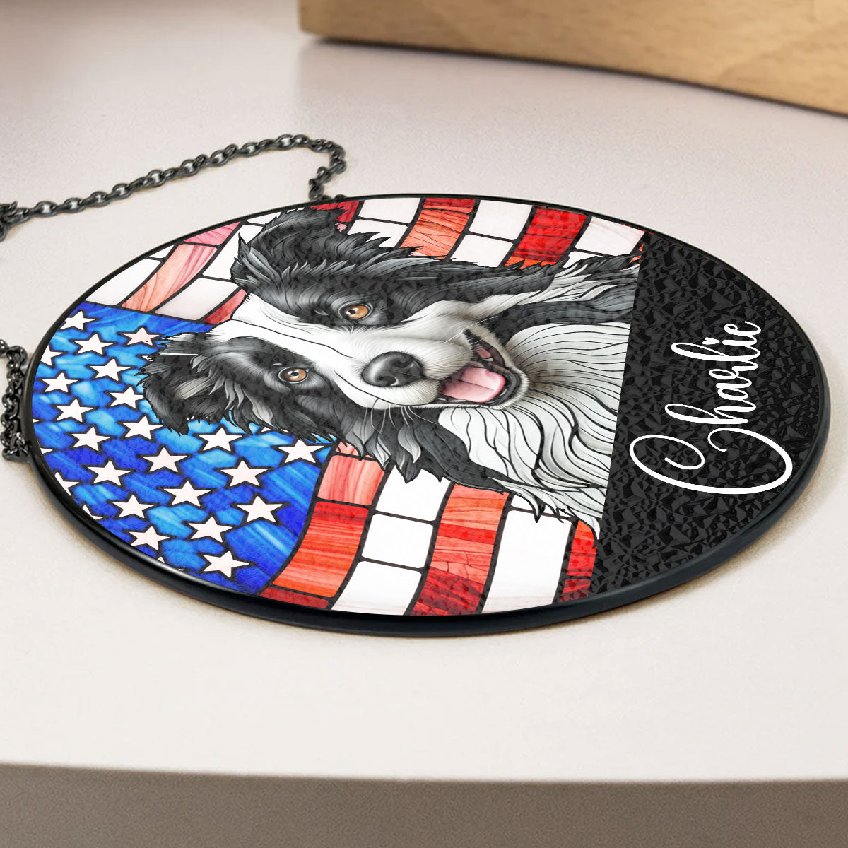 Portrait Dog America - Personalized Custom Window Hanging Suncatcher - Gift for Pet Lovers - Personalize Memories