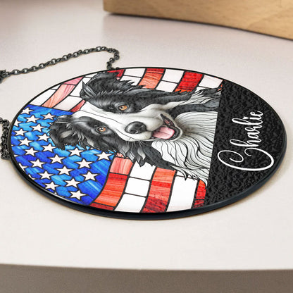 Portrait Dog America - Personalized Custom Window Hanging Suncatcher - Gift for Pet Lovers - Personalize Memories