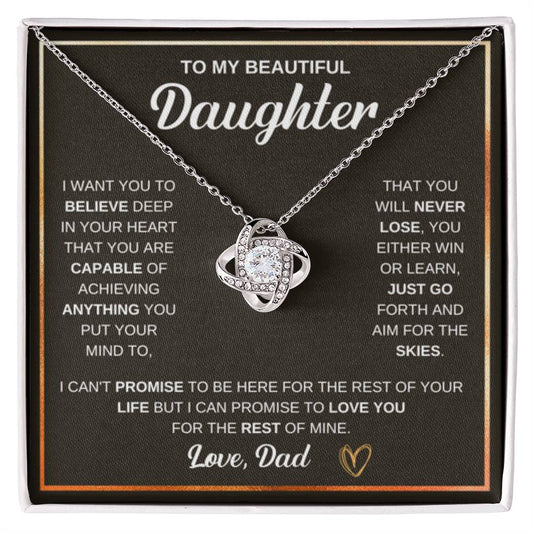 To My Daughter Necklace – Dad to Daughter Birthday Jewelry – Love Knot Necklace - Personalize Memories