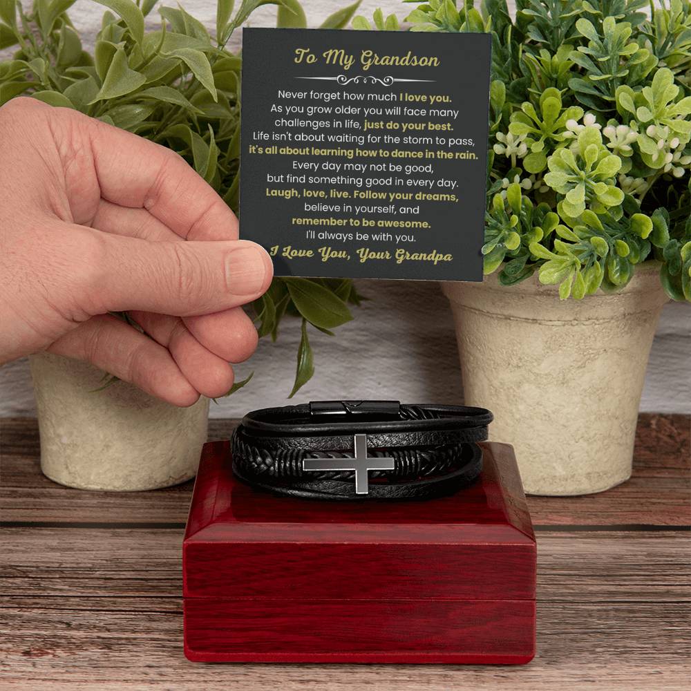 To My Grandson Bracelet – Birthday, Graduation, Christmas Gift from Grandpa – Men's Cross Bracelet - Personalize Memories