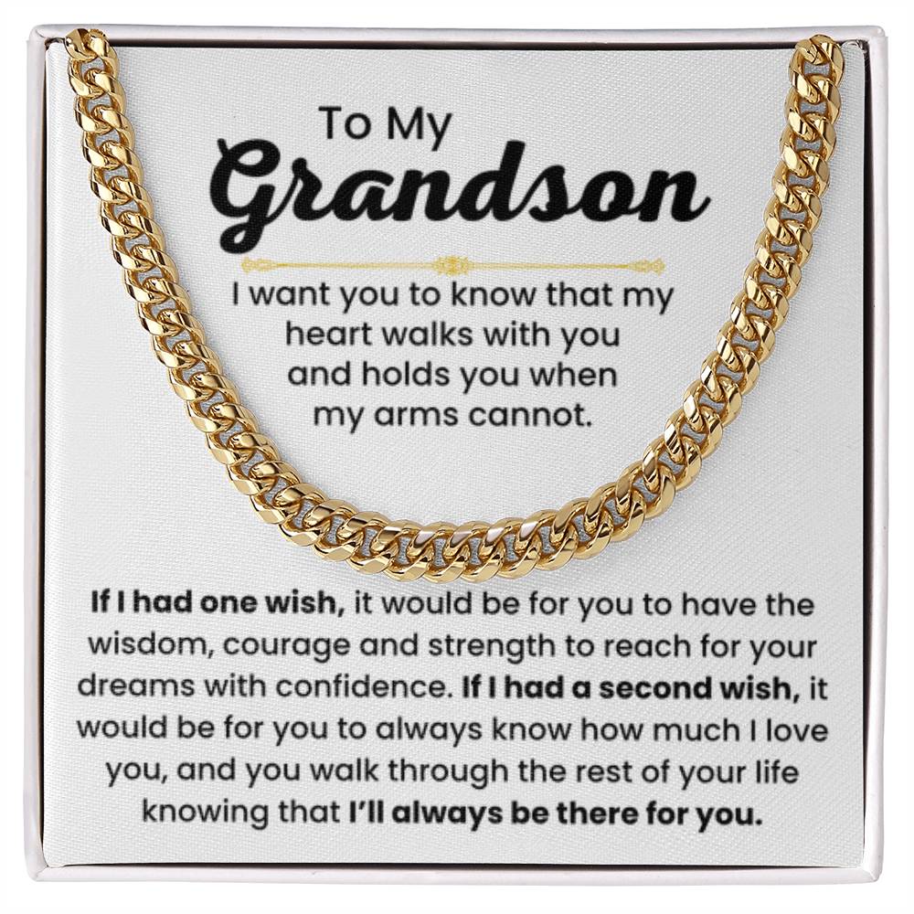 Grandson Necklace Gift for Birthday, Graduation, and Christmas - Cuban Link Chain for Him - Personalize Memories