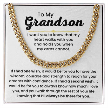 Grandson Necklace Gift for Birthday, Graduation, and Christmas - Cuban Link Chain for Him - Personalize Memories