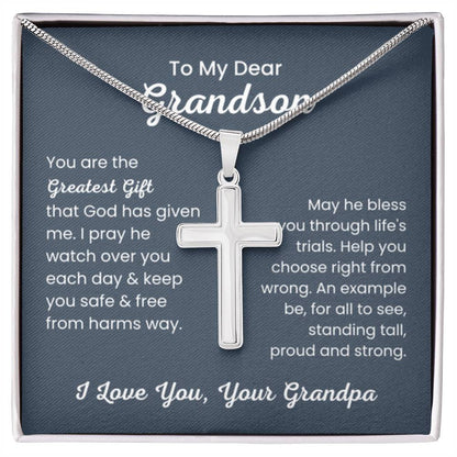 To Dear My Grandson - You are the greatest gift - Gift for Grandson from Grandpa - Artisan Cross Necklace - Personalize Memories