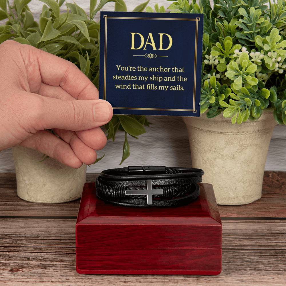 Dad - You're the anchor that steadies my ship - Gift for Dad - Men's Cross Bracelet - Personalize Memories