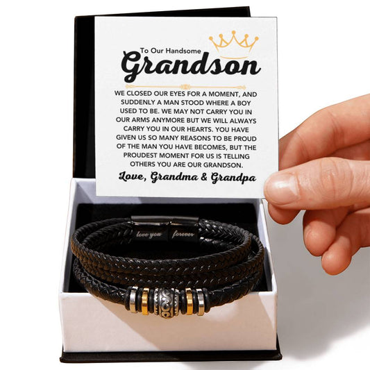 To Our Grandson – Holiday, Birthday, Graduation Gift from Grandma and Grandpa – Love You Forever Bracelet - Personalize Memories