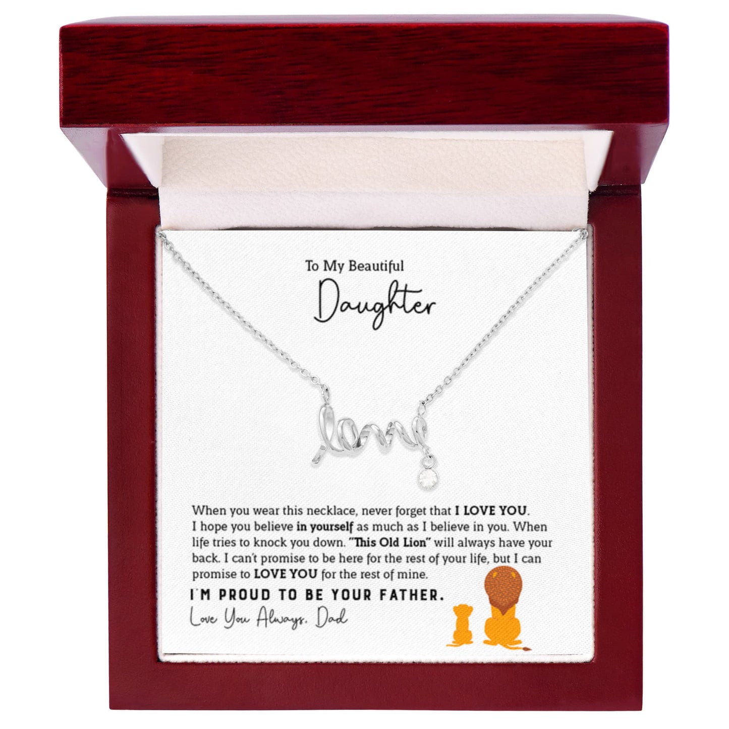 To My Daughter Necklace - Loving Gift for Daughter from Dad for Christmas, Proud Achievements & Special Days - Scripted Love Necklace - Personalize Memories