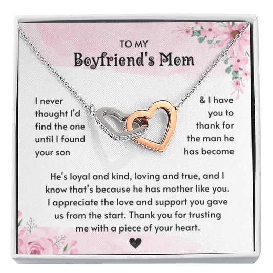 To My Boyfriend's Mom - I Will Forever Be Grateful For You - Interlocking Hearts Necklace - Best Gift for Boyfriend's Mom - Personalize Memories