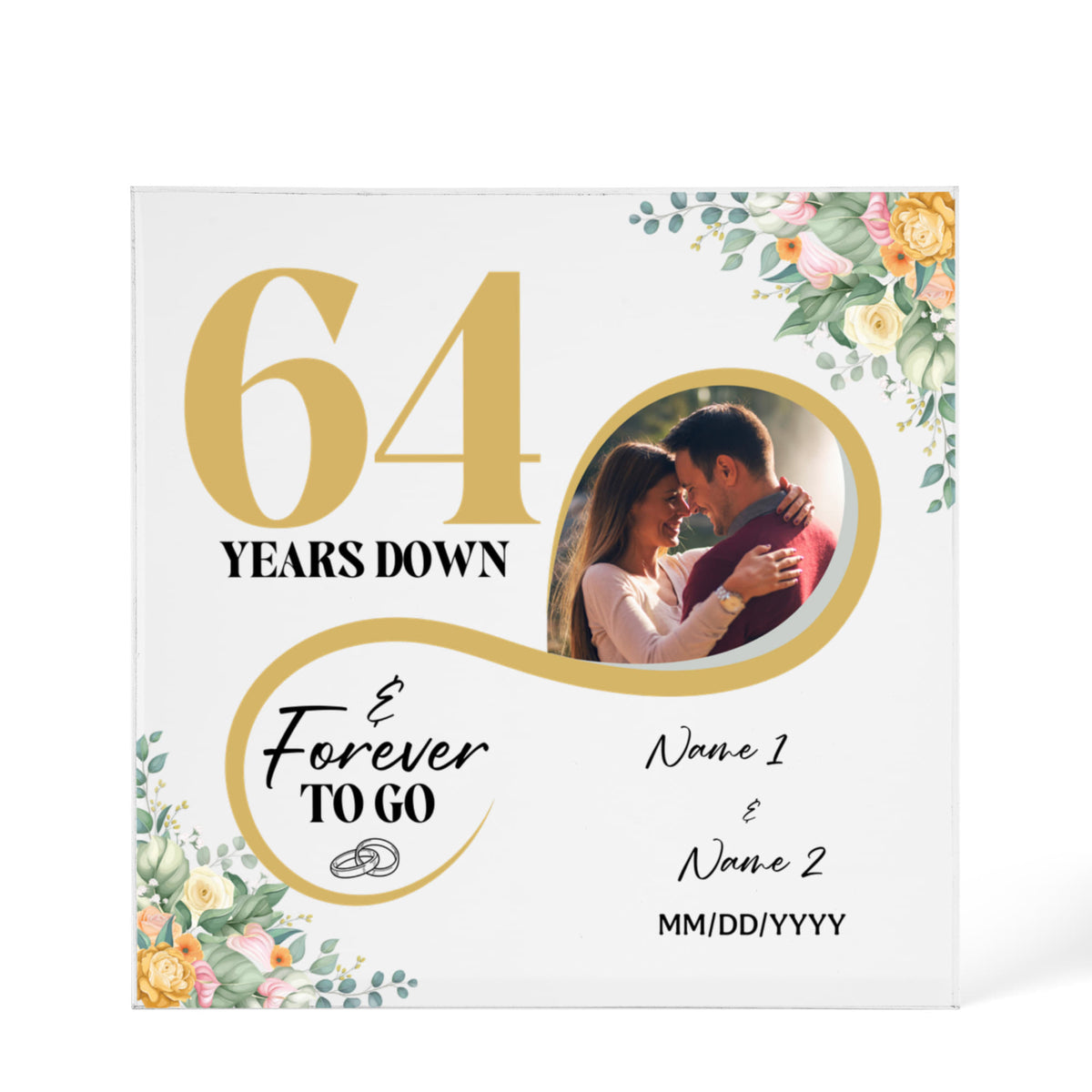 Personalized Acrylic Block, Custom Photo, Happy 64th Wedding Anniversary Gifts, Marriage Gifts, 64 Year Married Gift Wife Husband Present