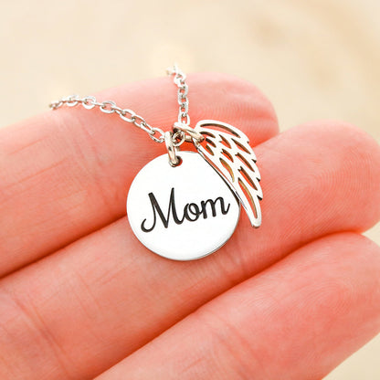 Mom Remembrance Necklace - Mother Sympathy Gift - Angel Wing Mom Necklace