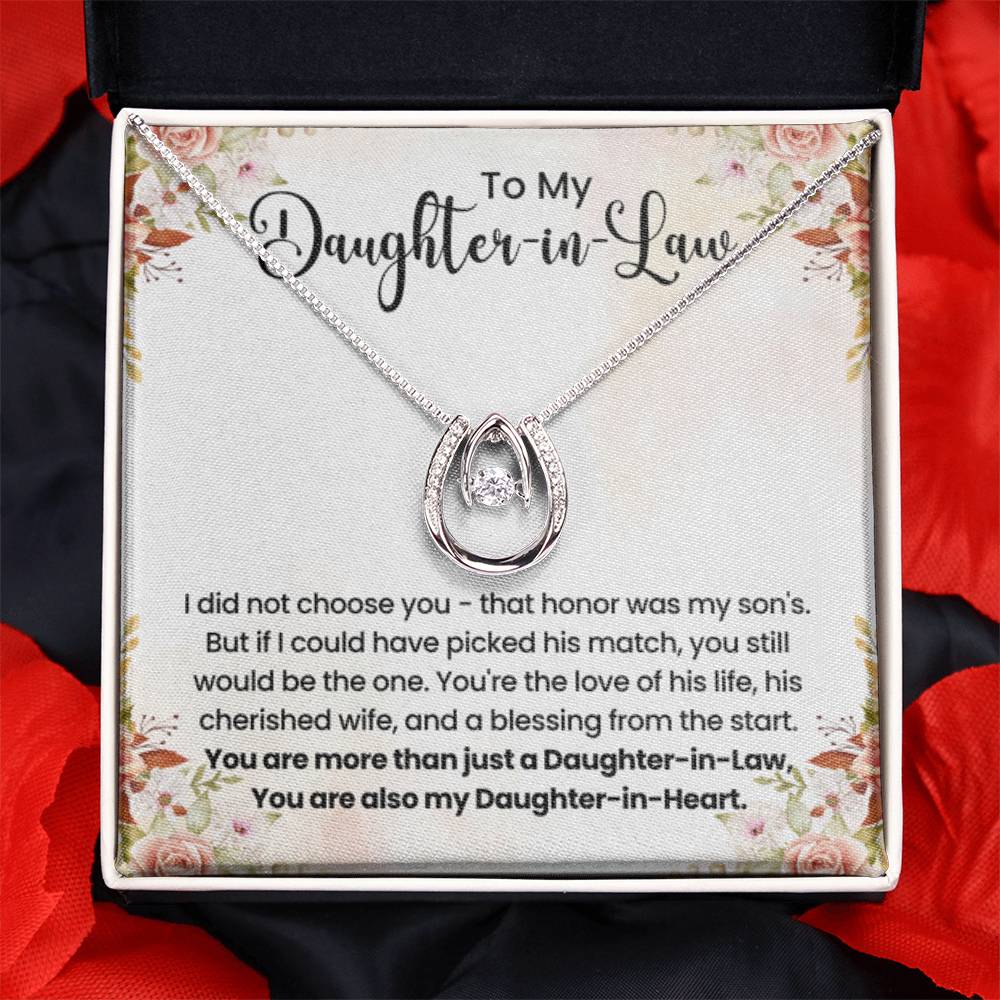 To My Beautiful Daughter In Law - Lucky In Love Necklace - Gift for Bonus Daughter - Personalize Memories