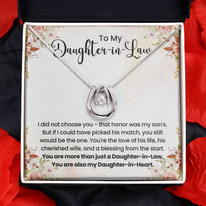 To My Beautiful Daughter In Law - Lucky In Love Necklace - Gift for Bonus Daughter - Personalize Memories