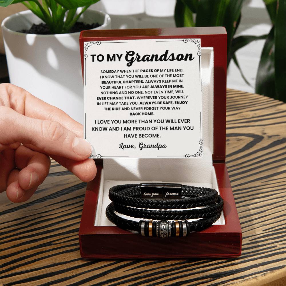 Gift for Grandson from Grandfather – Christmas, Graduation – Love You Forever Bracelet - Personalize Memories